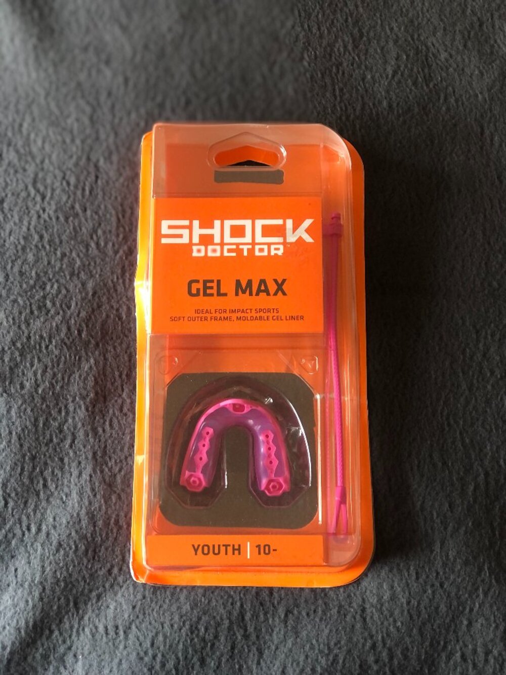 NEW Pink Shock Doctor Gel Max Youth Mouthguard Gel liner Convertible strap